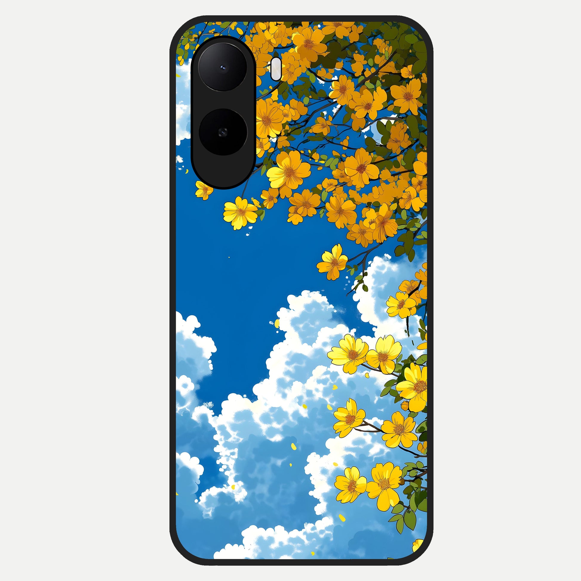  Golden Petal Sky Glass Case For Poco C85x back cover – full design glossy printed glass finish