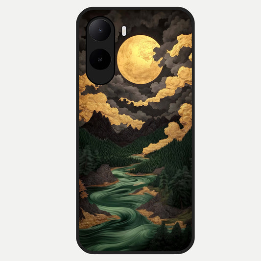  Golden River Moon Glass Case For Poco C85x back cover – full design glossy printed glass finish