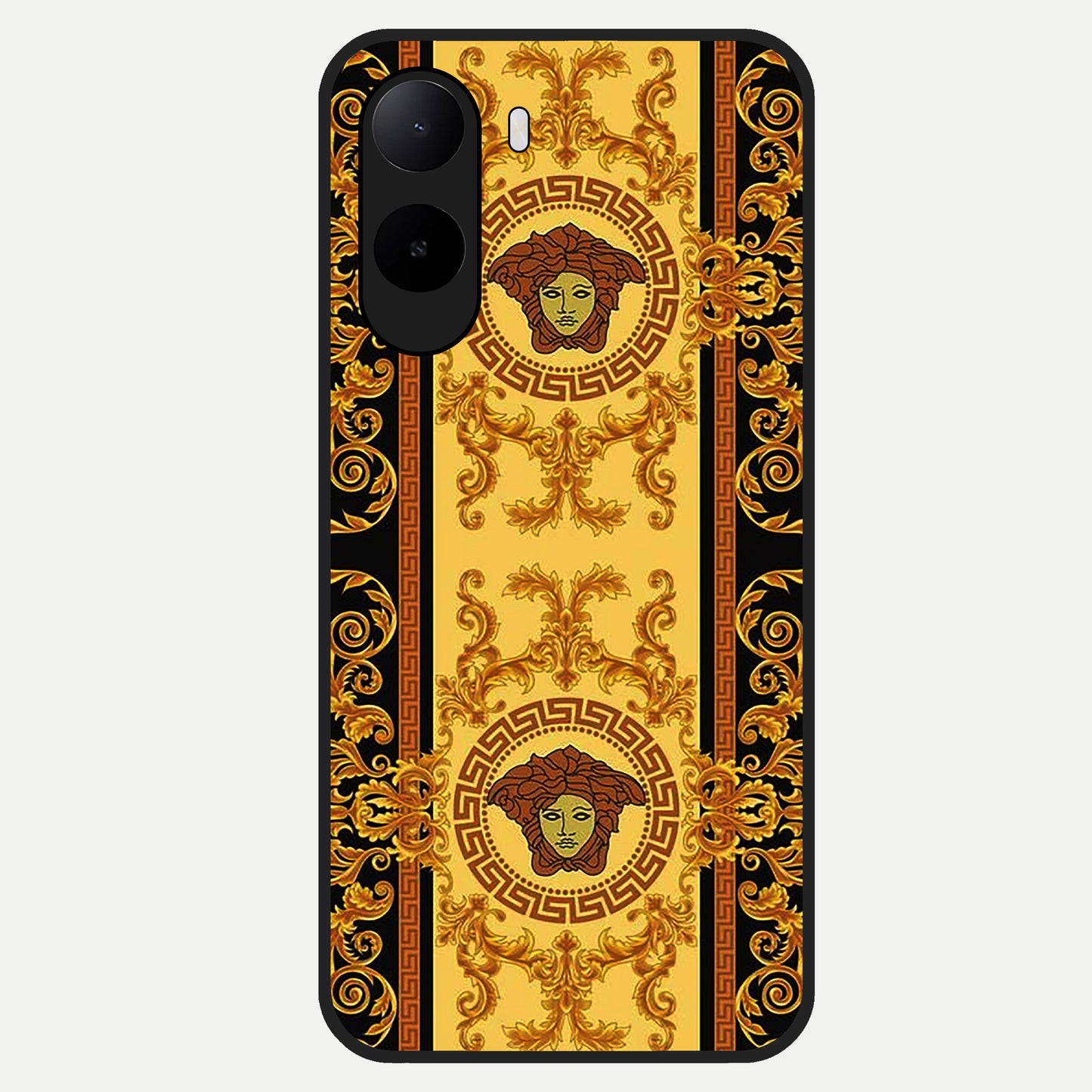  Golden Royal Heritage Glass Case For Poco C85x back cover – full design glossy printed glass finish