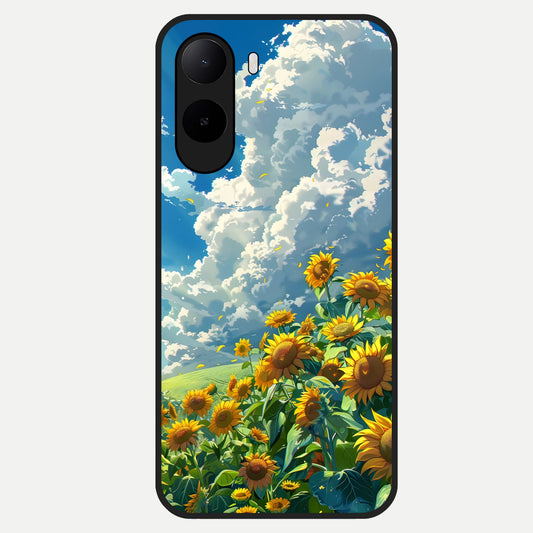  Golden Sun Glory Glass Case For Poco C85x back cover – full design glossy printed glass finish