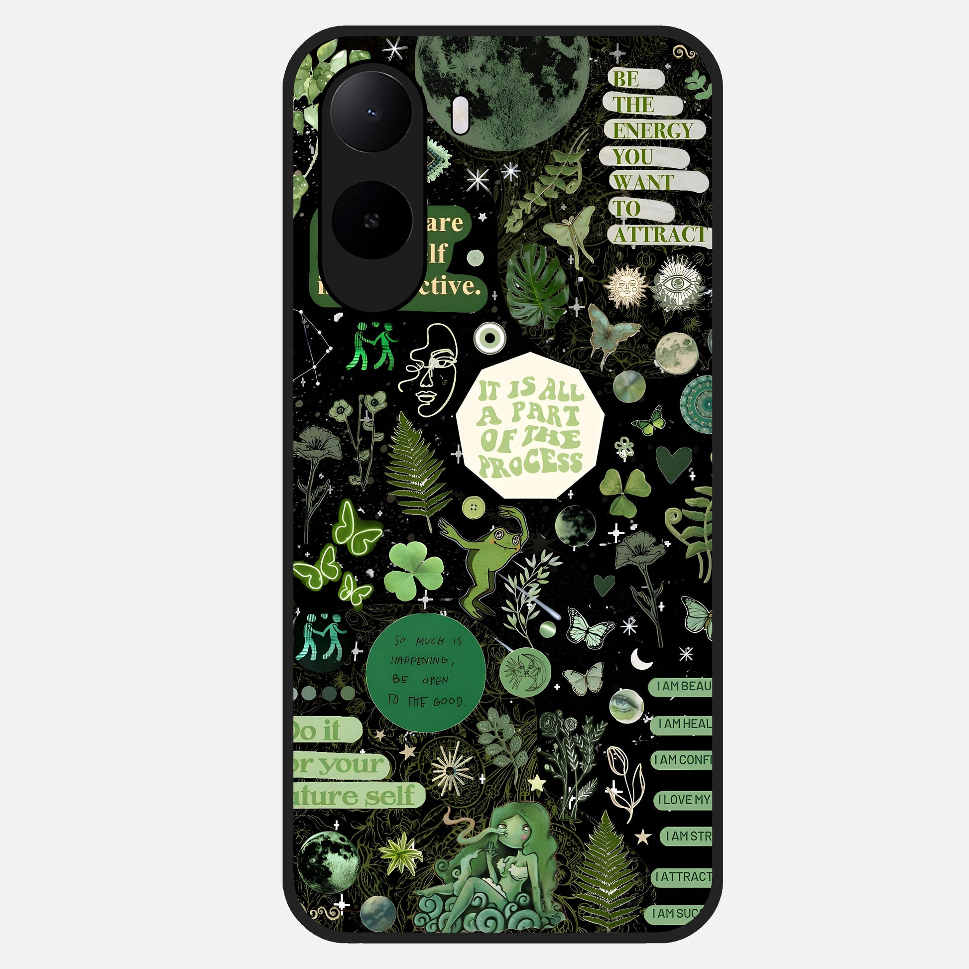  Green Mandala Pattern Glass Case For Poco C85x back cover – full design glossy printed glass finish