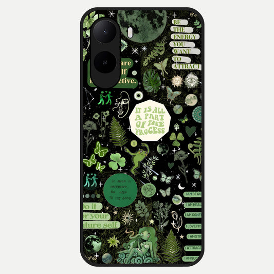  Green Mandala Pattern Glass Case For Poco C85x back cover – full design glossy printed glass finish