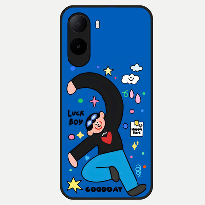  Happy Luck Vibe Glass Case For Poco C85x back cover – full design glossy printed glass finish