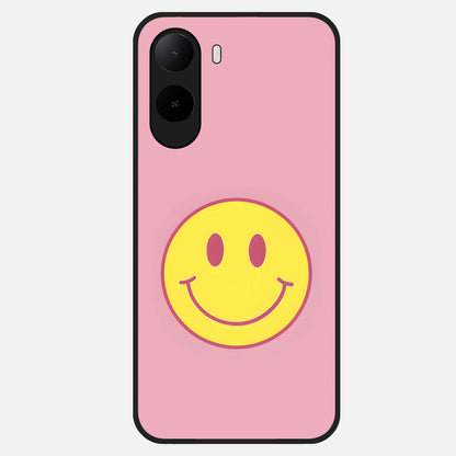  Happy Pink Mood Glass Case For Poco C85x back cover – full design glossy printed glass finish
