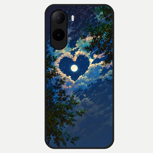  Heart With Moon Sky Glass Case For Poco C85x back cover – full design glossy printed glass finish