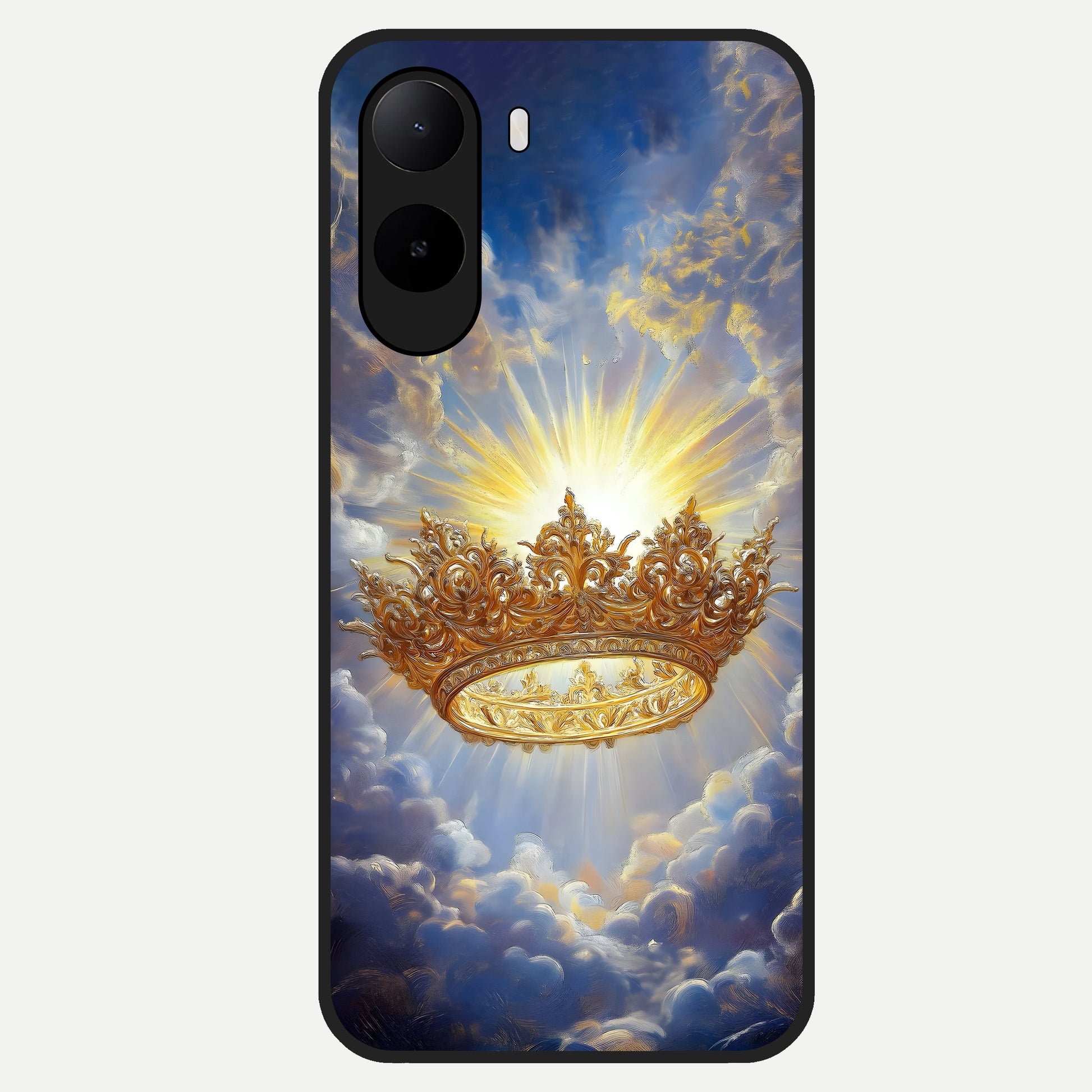  Heavenly Crown Light Glass Case For Poco C85x back cover – full design glossy printed glass finish