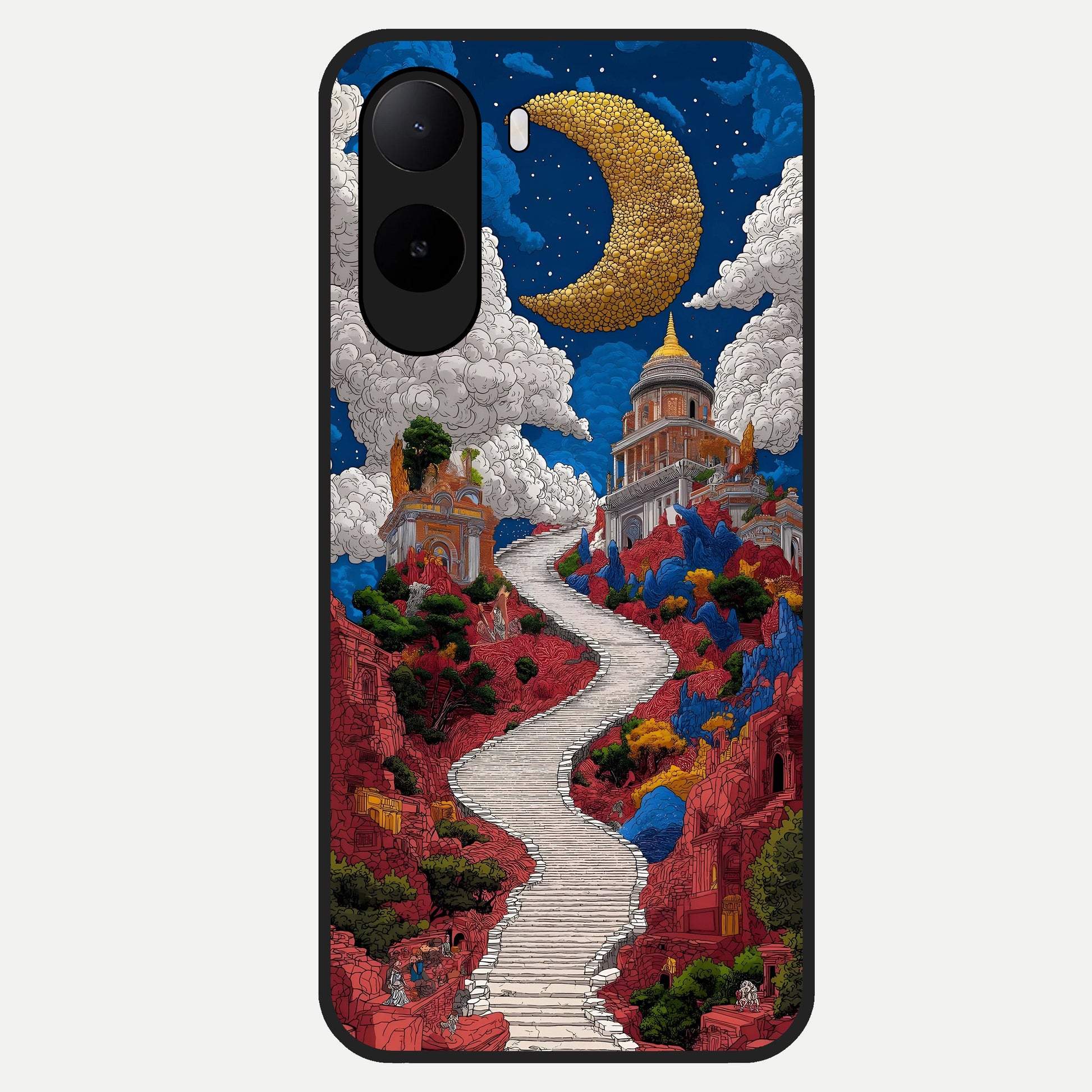  Heavenly Moon Path Glass Case For Poco C85x back cover – full design glossy printed glass finish