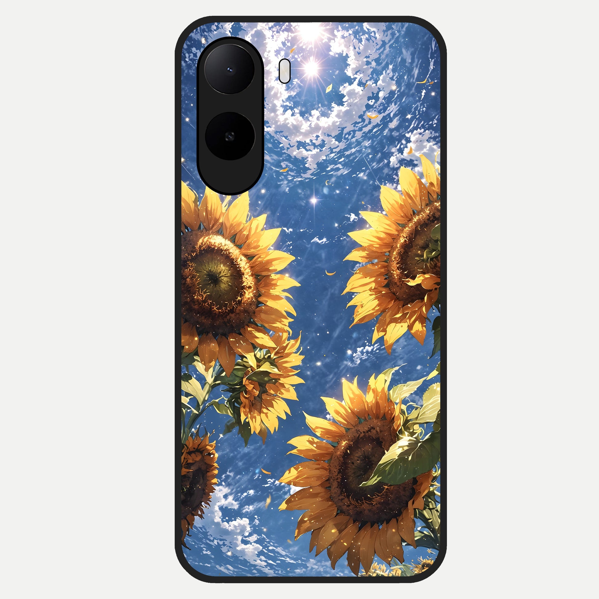  Heavenly Sunflower Rise Glass Case For Poco C85x back cover – full design glossy printed glass finish