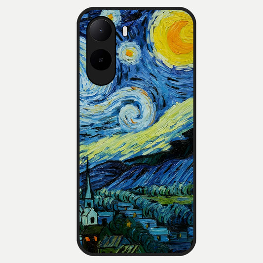  Inspired Van Gogh Art Glass Case For Poco C85x back cover – full design glossy printed glass finish