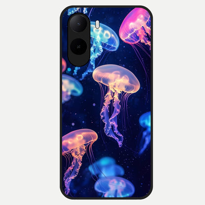  Jellyfish Pattern Glass Case For Poco C85x back cover – full design glossy printed glass finish