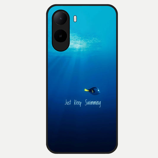  Just Keep Swimming Glass Case For Poco C85x back cover – full design glossy printed glass finish