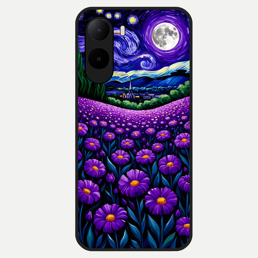  Lavender Moon Field Glass Case For Poco C85x back cover – full design glossy printed glass finish