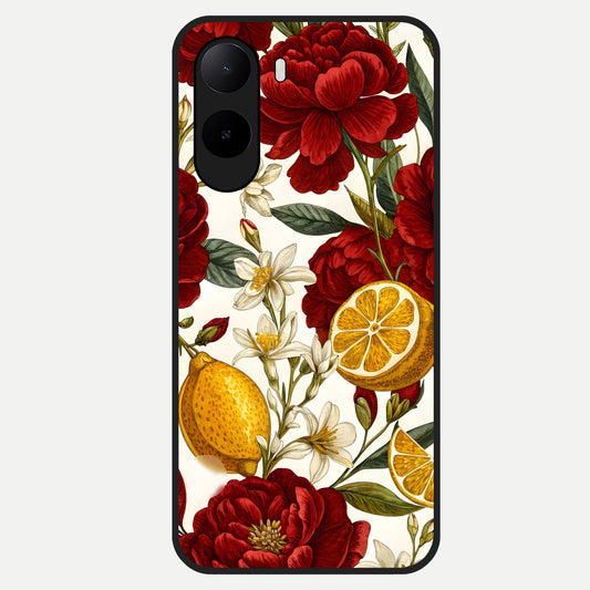  Lemon Rose Charm Glass Case For Poco C85x back cover – full design glossy printed glass finish