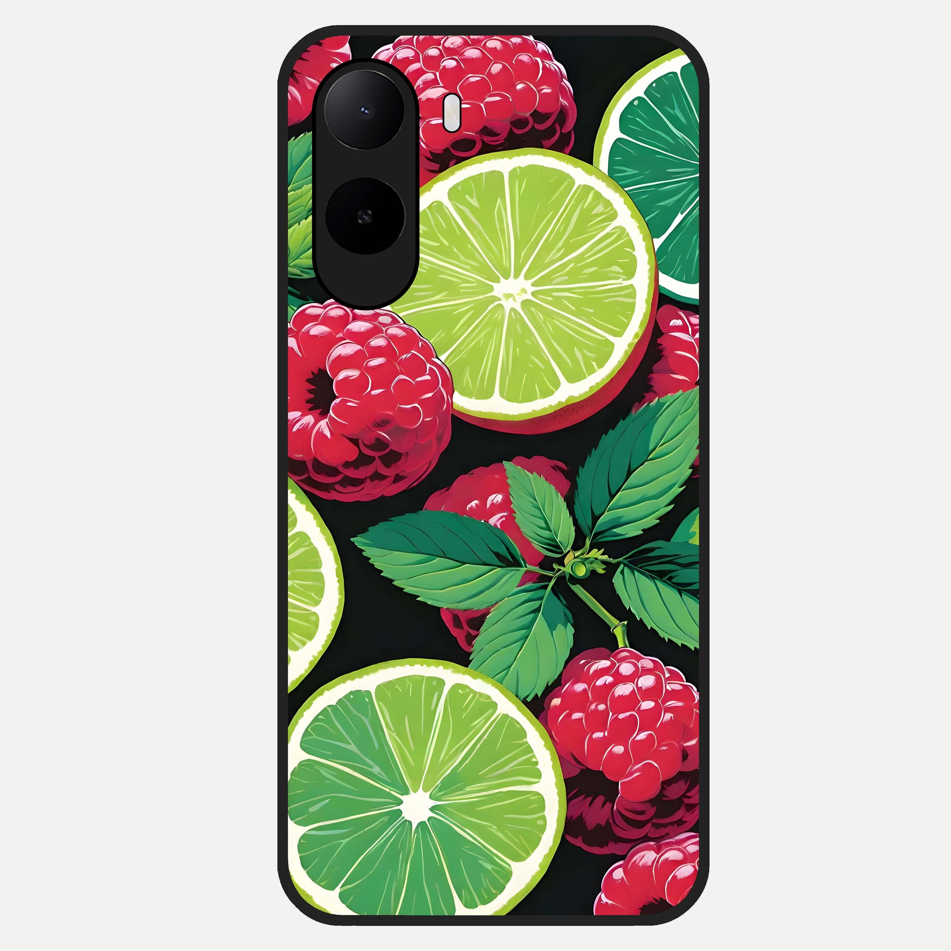  Lime and Raspberry Pattern Glass Case For Poco C85x back cover – full design glossy printed glass finish
