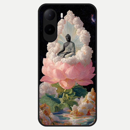  Lotus Divine Peace Glass Case For Poco C85x back cover – full design glossy printed glass finish
