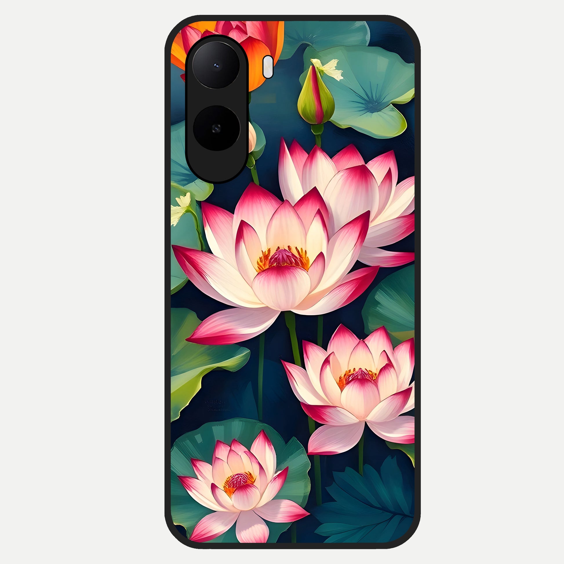  Lotus Dream Serenity Glass Case For Poco C85x back cover – full design glossy printed glass finish
