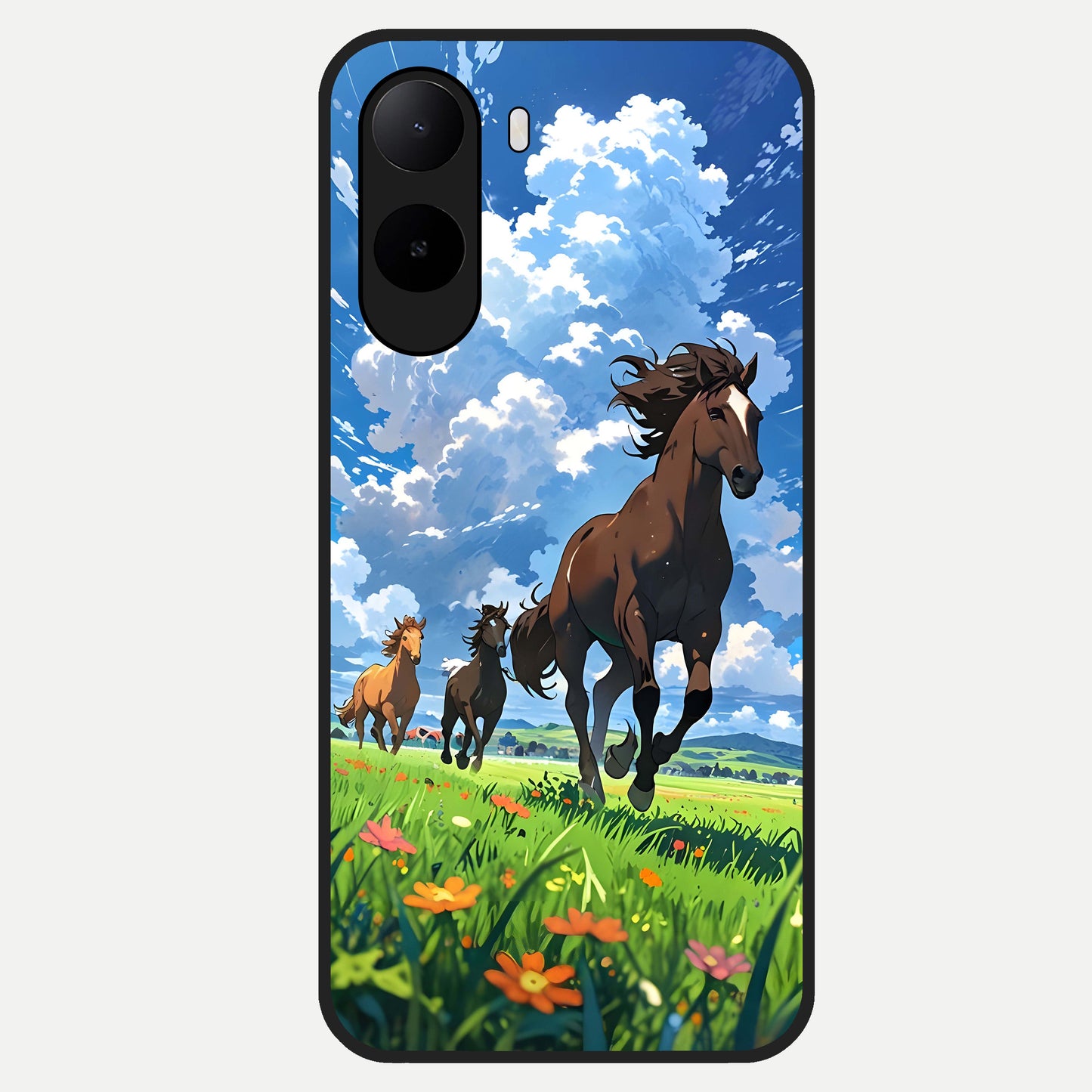  Majestic Horses Galloping Glass Case For Poco C85x back cover – full design glossy printed glass finish