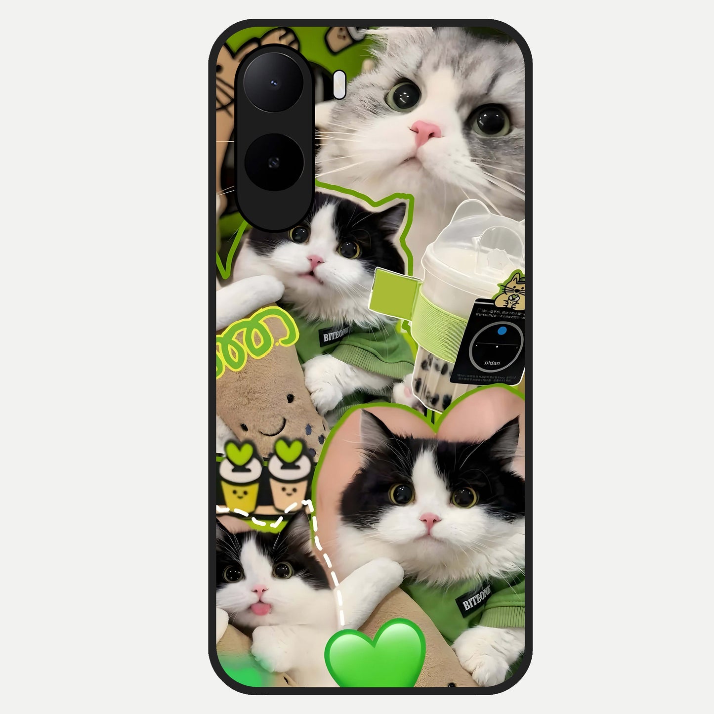  Matcha Cats Mood Glass Case For Poco C85x back cover – full design glossy printed glass finish