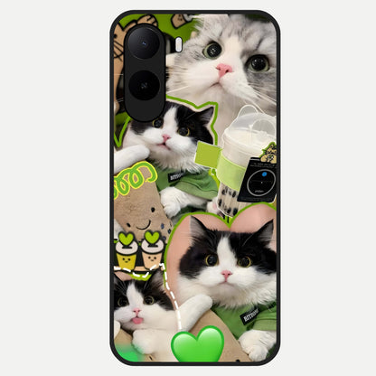  Matcha Cats Mood Glass Case For Poco C85x back cover – full design glossy printed glass finish