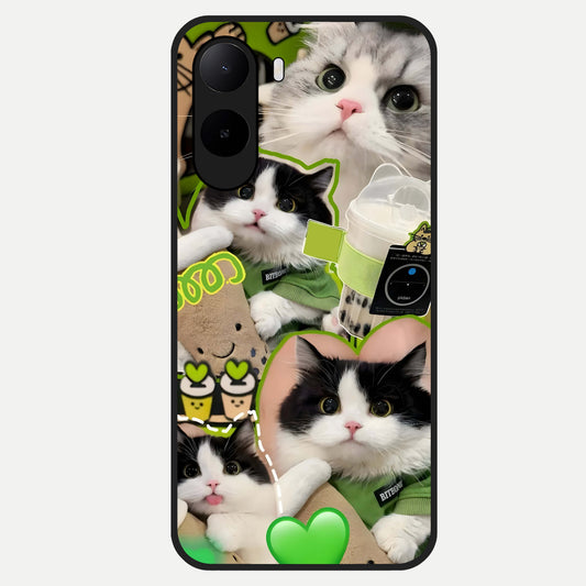  Matcha Cats Mood Glass Case For Poco C85x back cover – full design glossy printed glass finish