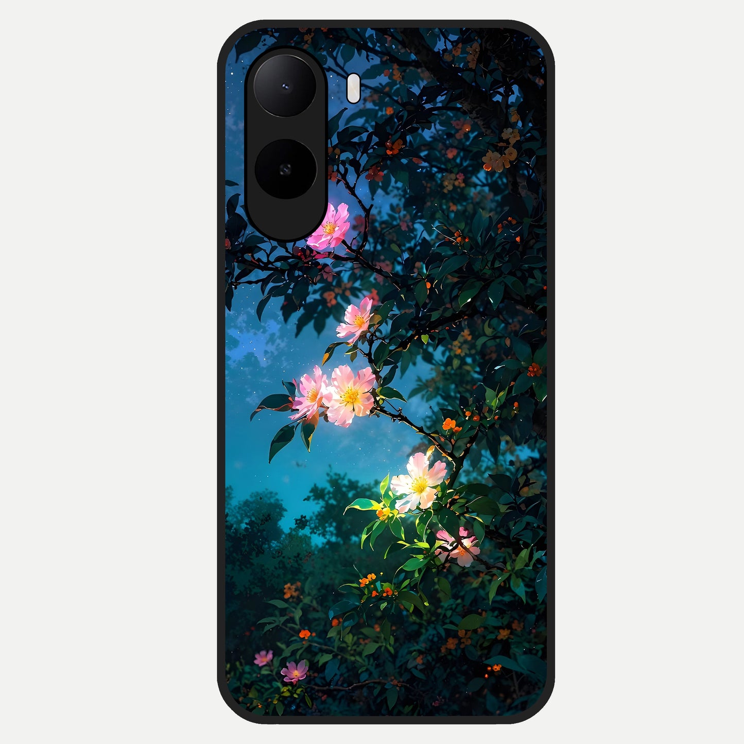  Midnight Bloom Glow Glass Case For Poco C85x back cover – full design glossy printed glass finish