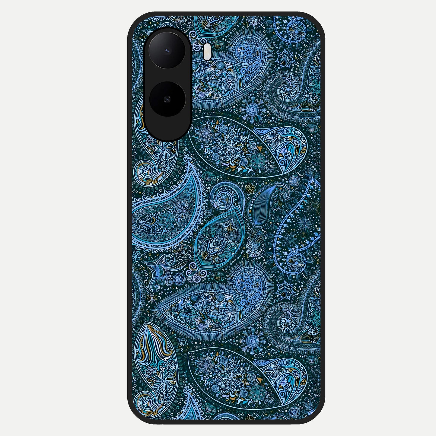  Midnight Paisley Glow Glass Case For Poco C85x back cover – full design glossy printed glass finish