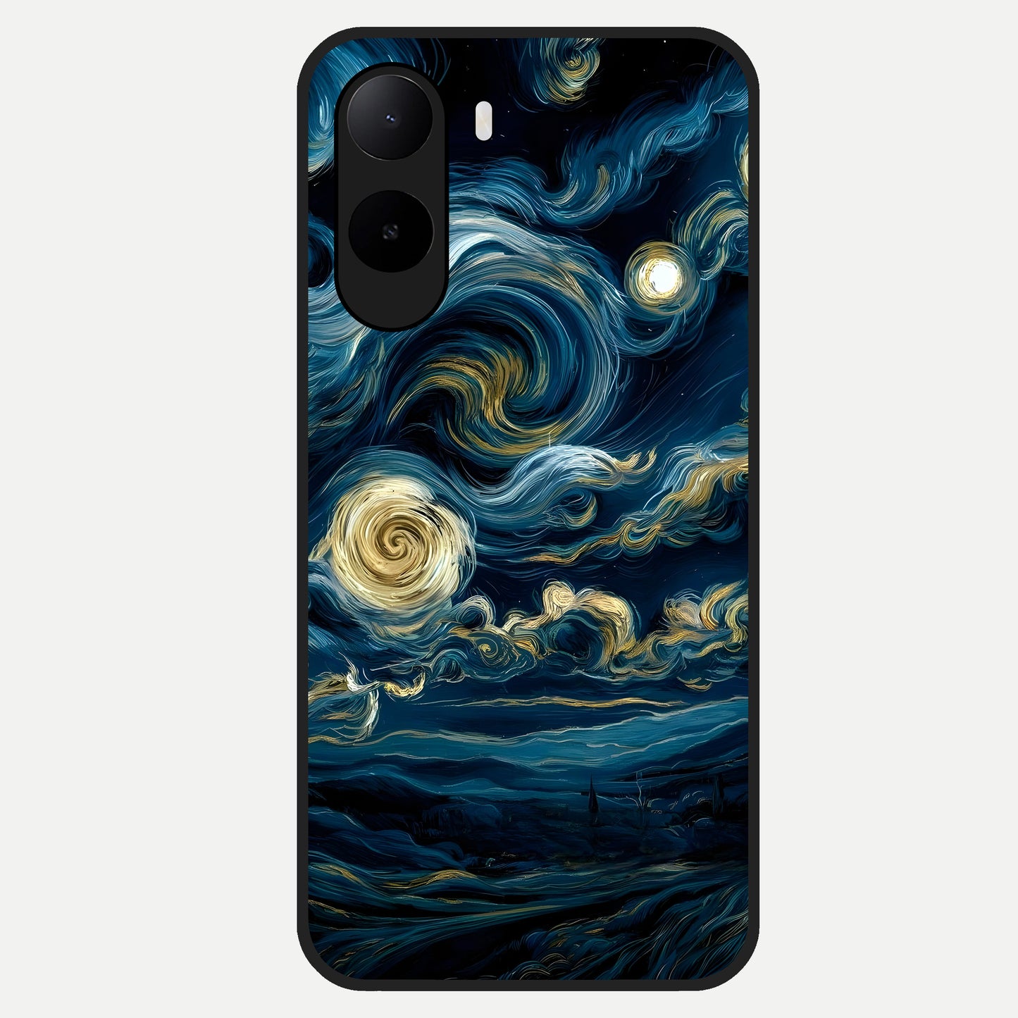 Midnight Sky Whirl Glass Case For Poco C85x back cover – full design glossy printed glass finish