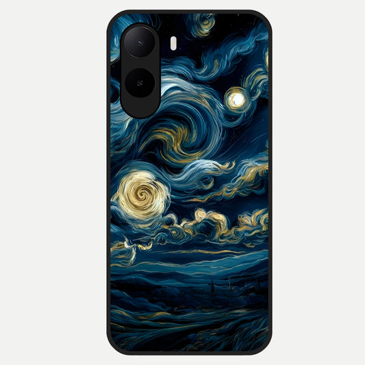  Midnight Sky Whirl Glass Case For Poco C85x back cover – full design glossy printed glass finish