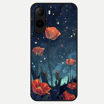  Midnight Tulip Glow Glass Case For Poco C85x back cover – full design glossy printed glass finish