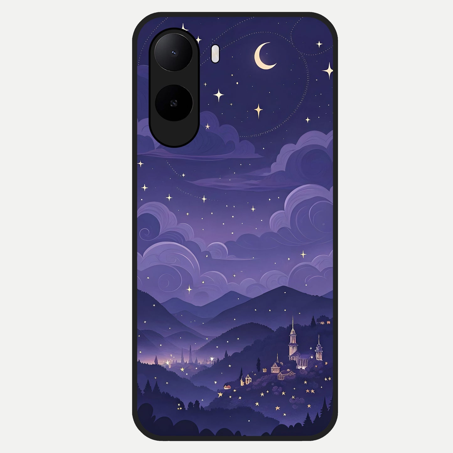  Minimal Night View Glass Case For Poco C85x back cover – full design glossy printed glass finish