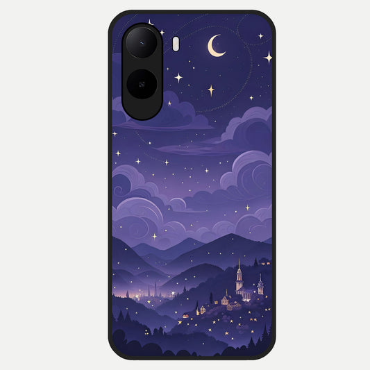  Minimal Night View Glass Case For Poco C85x back cover – full design glossy printed glass finish
