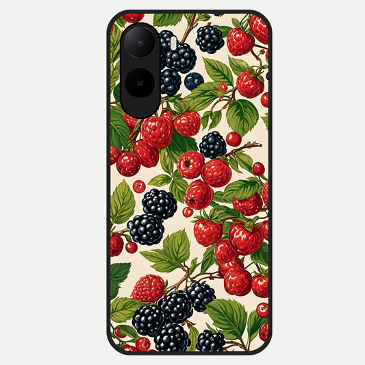  Mixed Berry Collage Glass Case For Poco C85x back cover – full design glossy printed glass finish