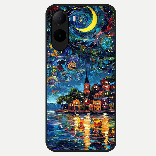  Moonlight Harbor Glow Glass Case For Poco C85x back cover – full design glossy printed glass finish