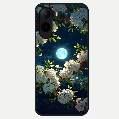  Moonlit Blossom Dream Glass Case For Poco C85x back cover – full design glossy printed glass finish