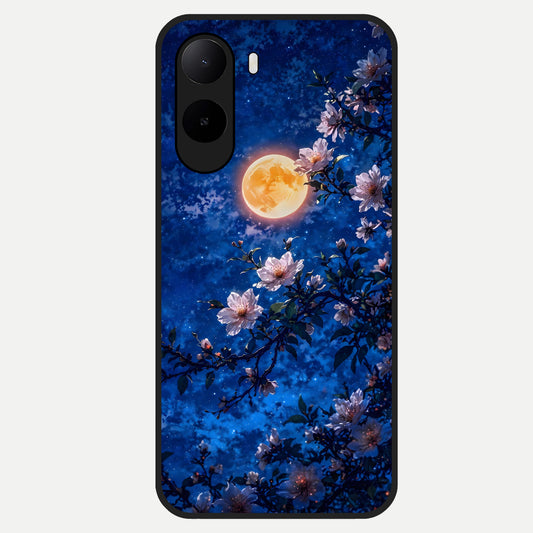  Moonlit Blossoms Night Glass Case For Poco C85x back cover – full design glossy printed glass finish