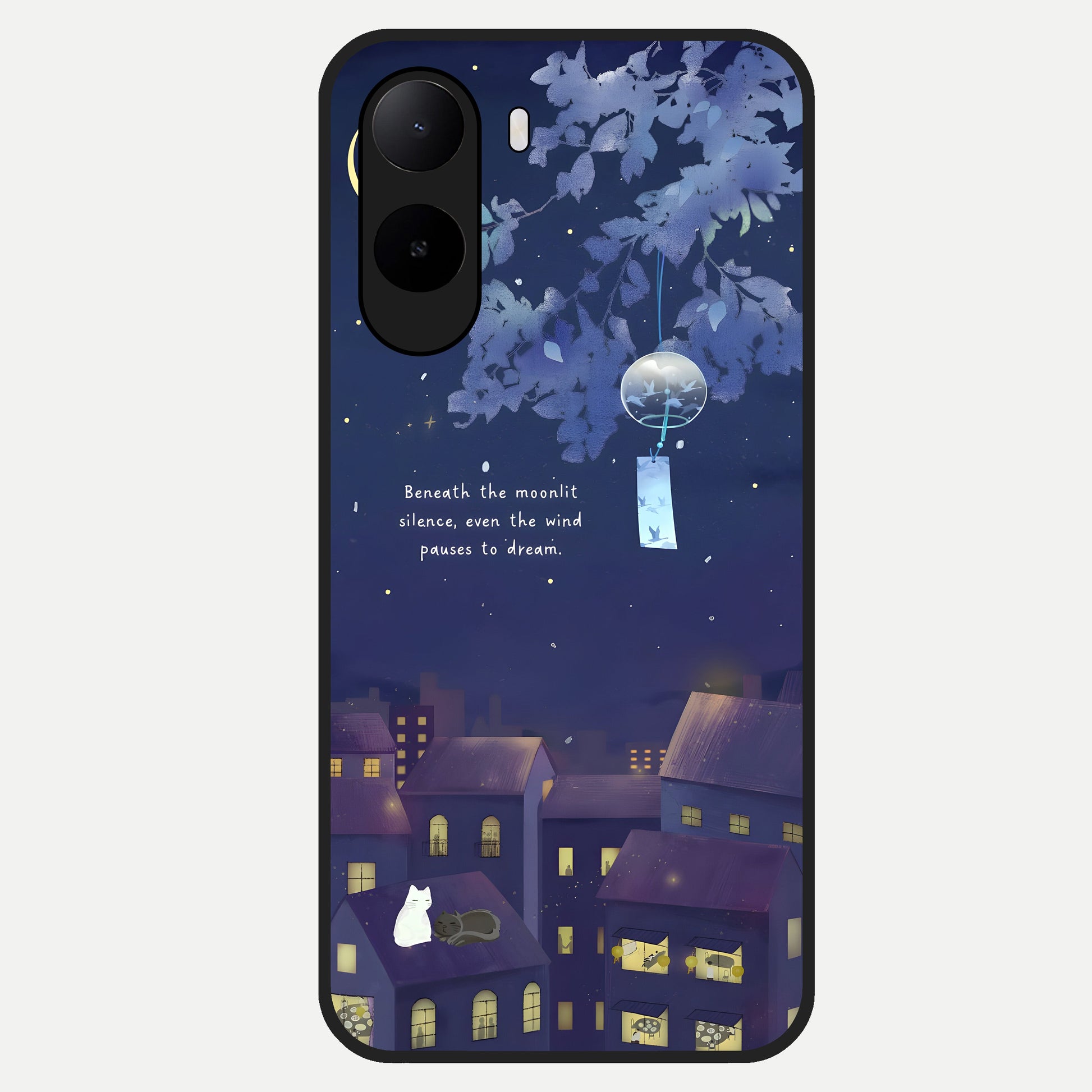  Moonlit Cat Silence Glass Case For Poco C85x back cover – full design glossy printed glass finish