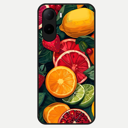  Multiple Fruits Glass Case For Poco C85x back cover – full design glossy printed glass finish