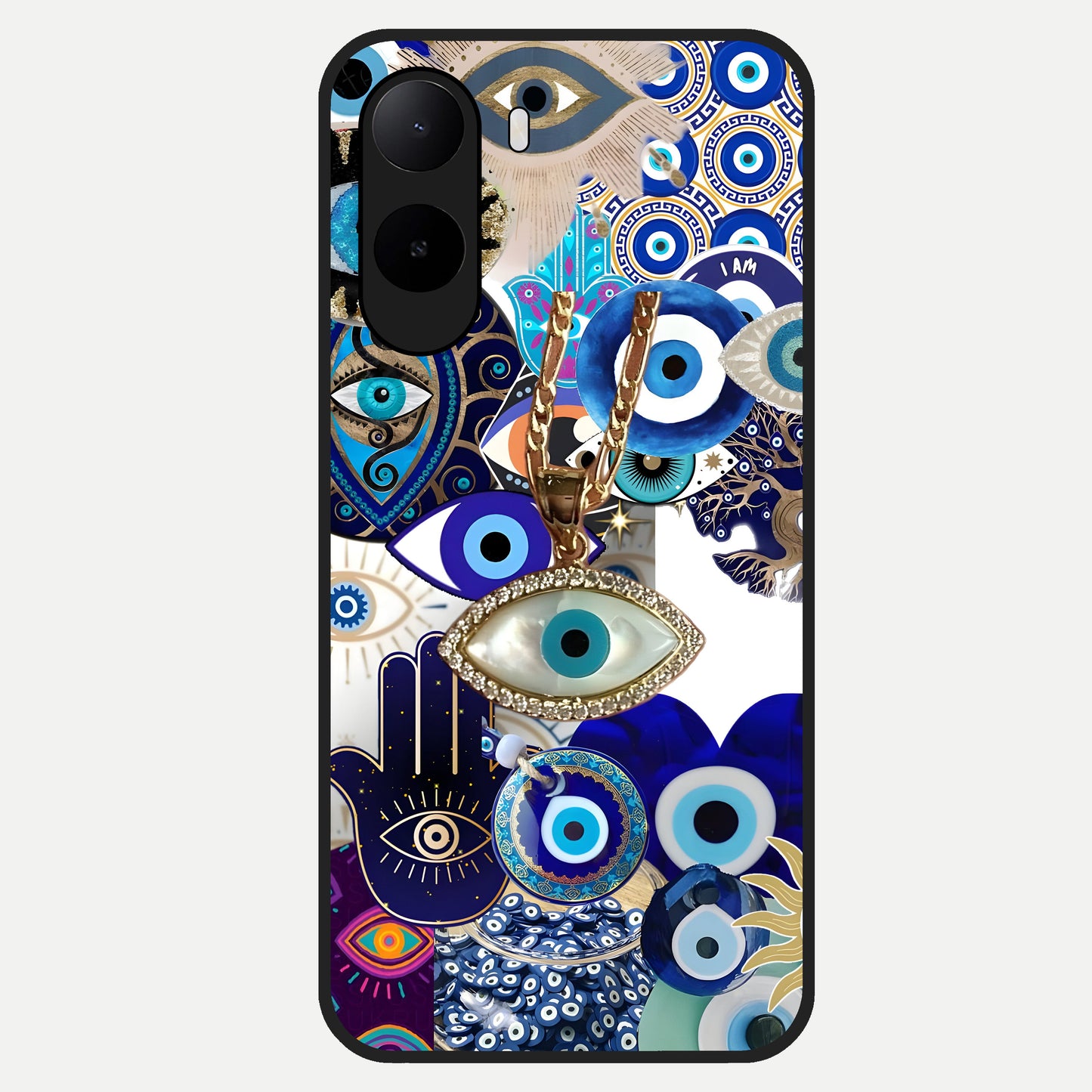  Mystic Charm Eye Glass Case For Poco C85x back cover – full design glossy printed glass finish