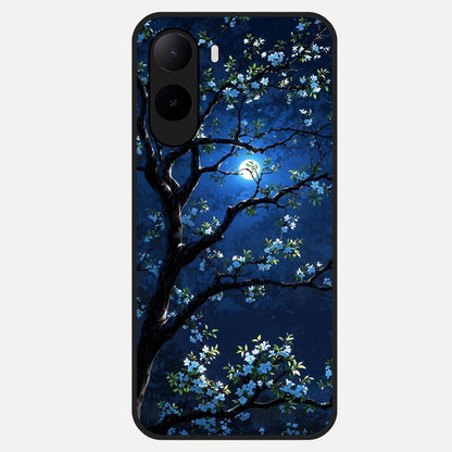  Mystic Floral Night Glass Case For Poco C85x back cover – full design glossy printed glass finish