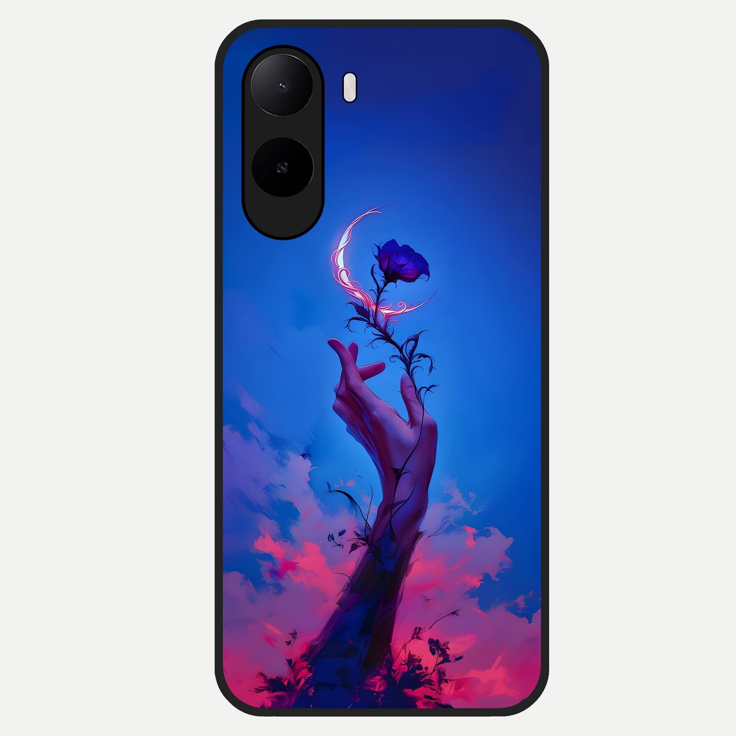  Mystic Hand Glass Case For Poco C85x back cover – full design glossy printed glass finish
