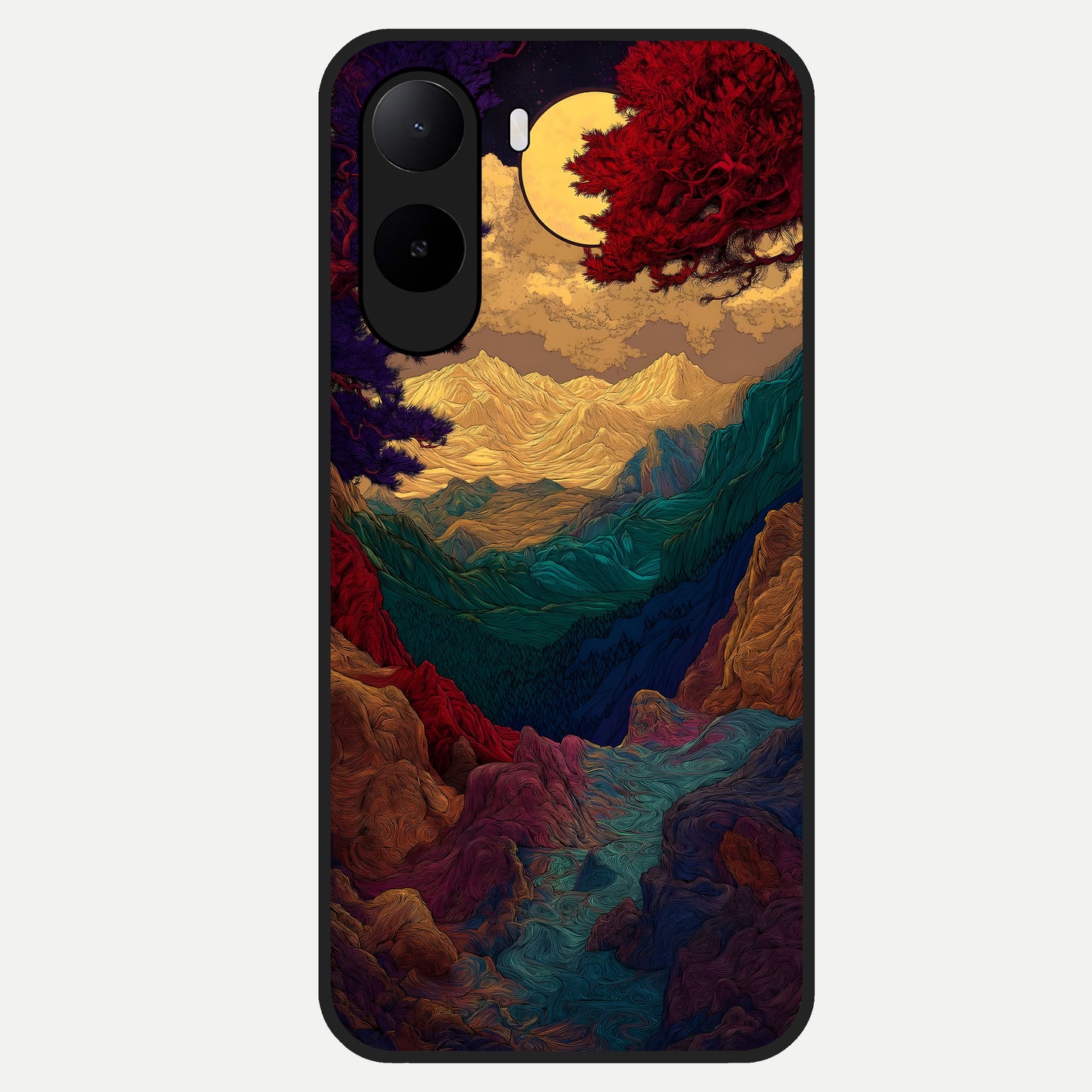  Mystic Valley Light Glass Case For Poco C85x back cover – full design glossy printed glass finish