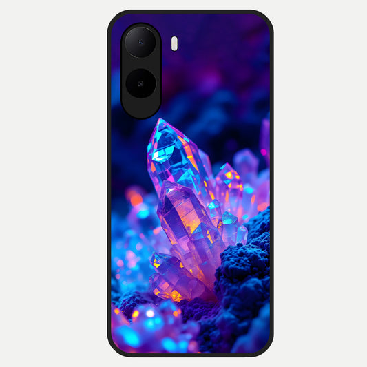  Neon Aura Shards Glass Case For Poco C85x back cover – full design glossy printed glass finish