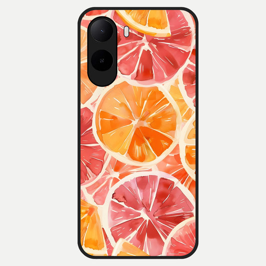  Orange Fruits Pattern Glass Case For Poco C85x back cover – full design glossy printed glass finish