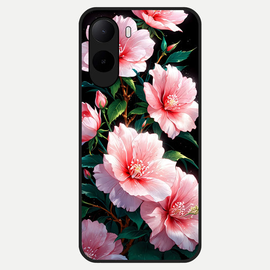  Peach Flower Glass Case For Poco C85x back cover – full design glossy printed glass finish