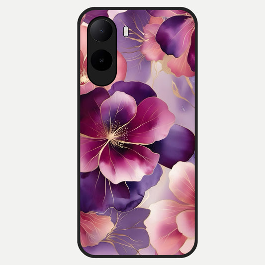  Pink Bouquet Florals Glass Case For Poco C85x back cover – full design glossy printed glass finish
