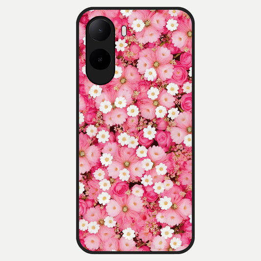  Pink Daisy Bliss Glass Case For Poco C85x back cover – full design glossy printed glass finish