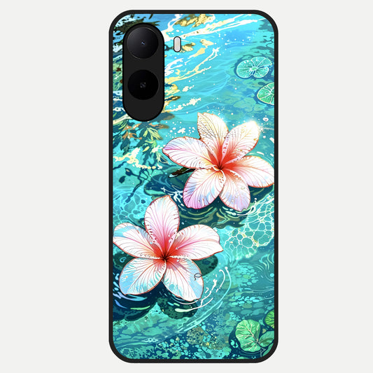  Pink Flowers in Water Glass Case For Poco C85x back cover – full design glossy printed glass finish