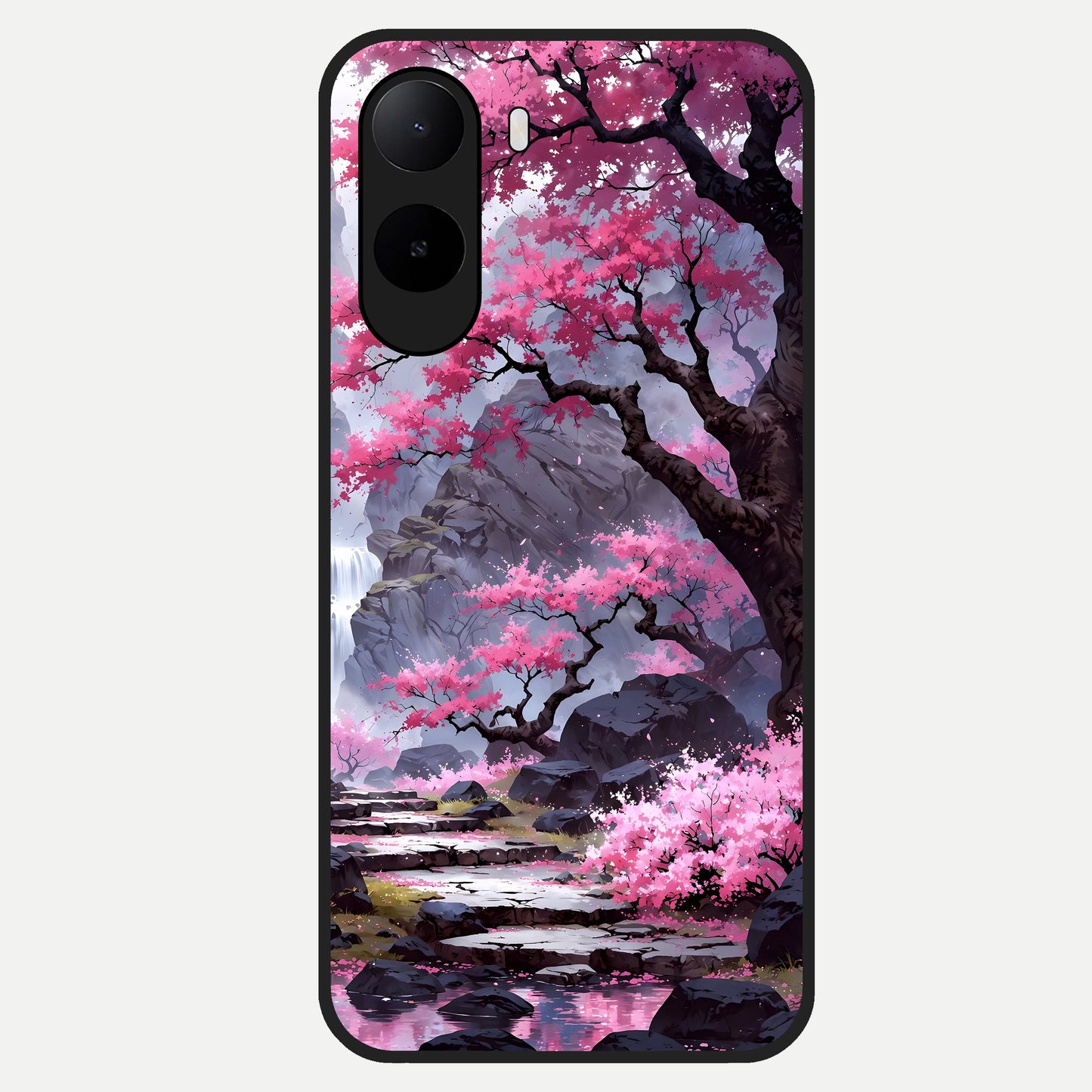  Pink Sunflower Glow Glass Case For Poco C85x back cover – full design glossy printed glass finish