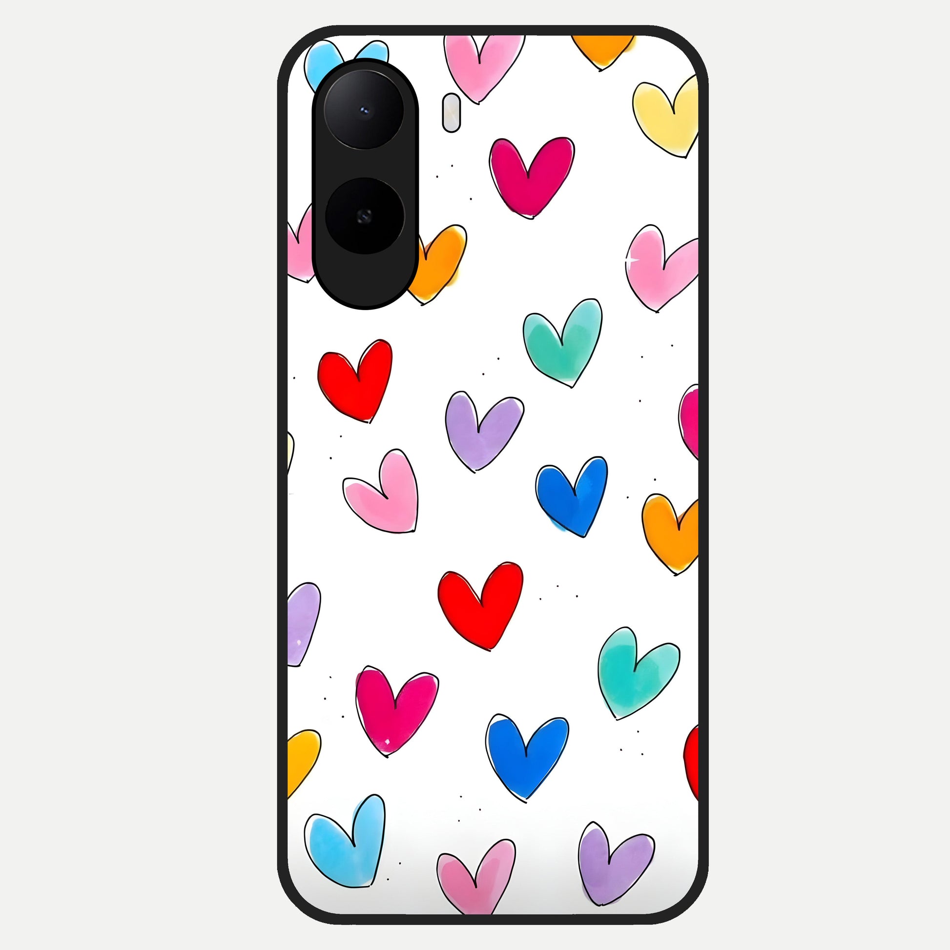  Playful Love Doodles Glass Case For Poco C85x back cover – full design glossy printed glass finish