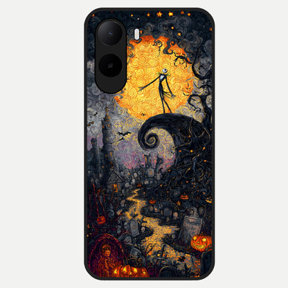  Pumpkin Moonlight Tale Glass Case For Poco C85x back cover – full design glossy printed glass finish